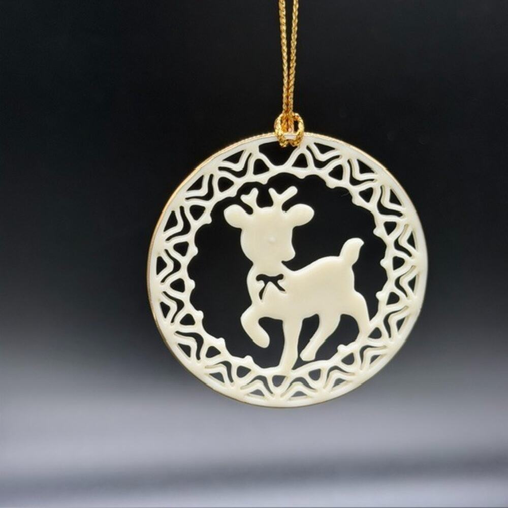 Lenox~Yuletide Reindeer Christmas Ornament~Pierced Porcelain~1987